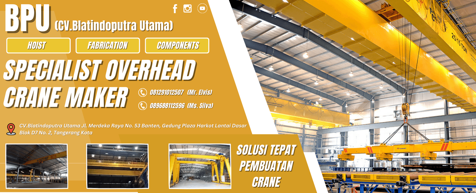 Proses pembuatan overhead crane di Tangerang, menampilkan struktur yang kuat dan desain efisien untuk memudahkan pengangkutan barang berat di area industri.