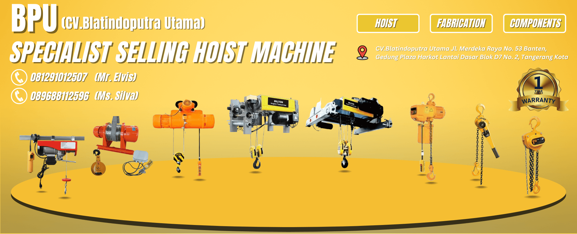 Hoist crane berkualitas tinggi dijual di Tangerang, ideal untuk memudahkan pengangkutan barang berat di industri dan pergudangan