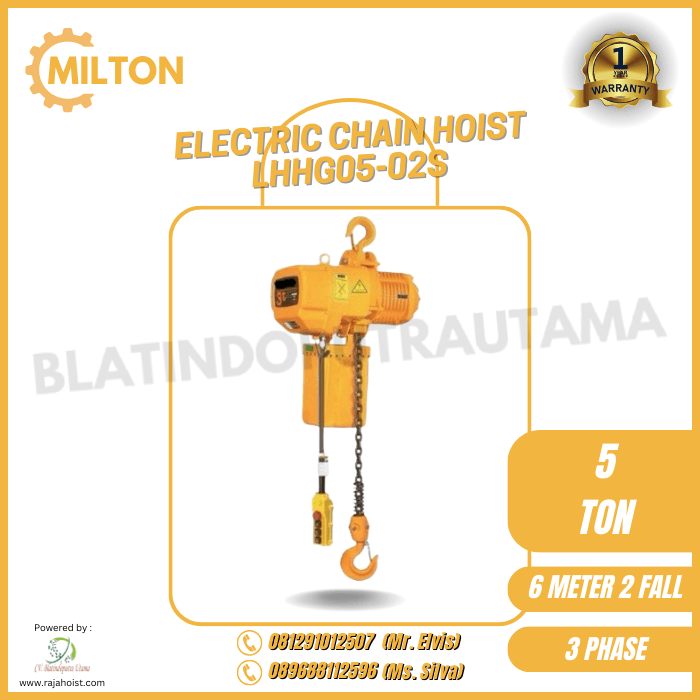 Milton Electric Chain Hoist 5 Ton 3 Phase 2 Fall