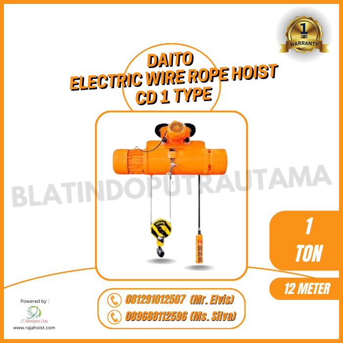 Daito Electric Wire Rope Hoist CD1 1 Ton × 12 Meter