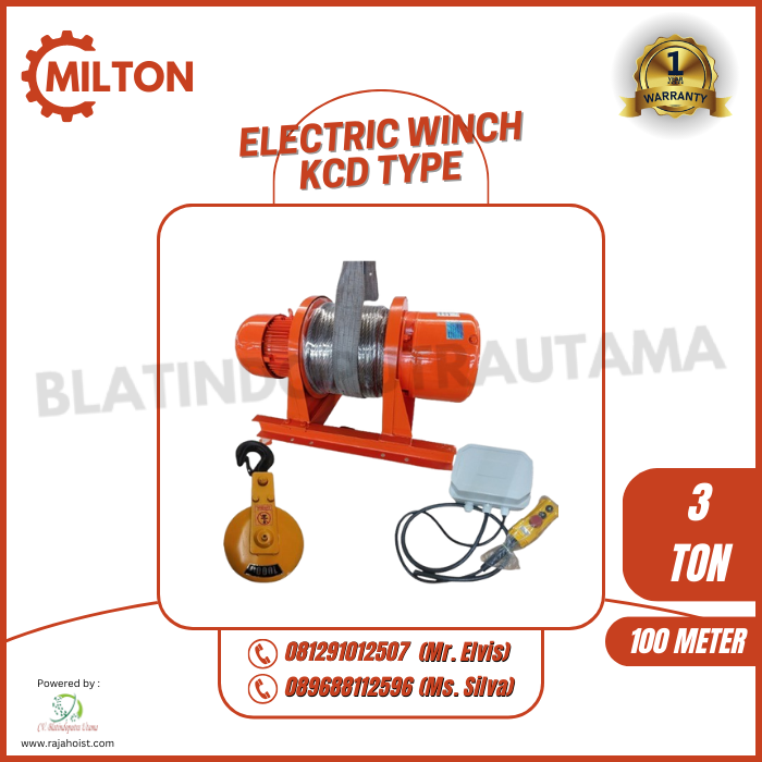 MILTON Electric Winch 3Phase Type KCD — Double Rope 3 Ton × 50 Meter
