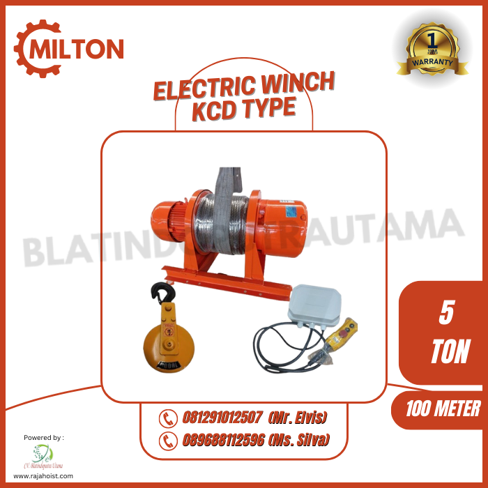MILTON Electric Winch 3Phase Type KCD — Double Rope 5 Ton × 50 Meter