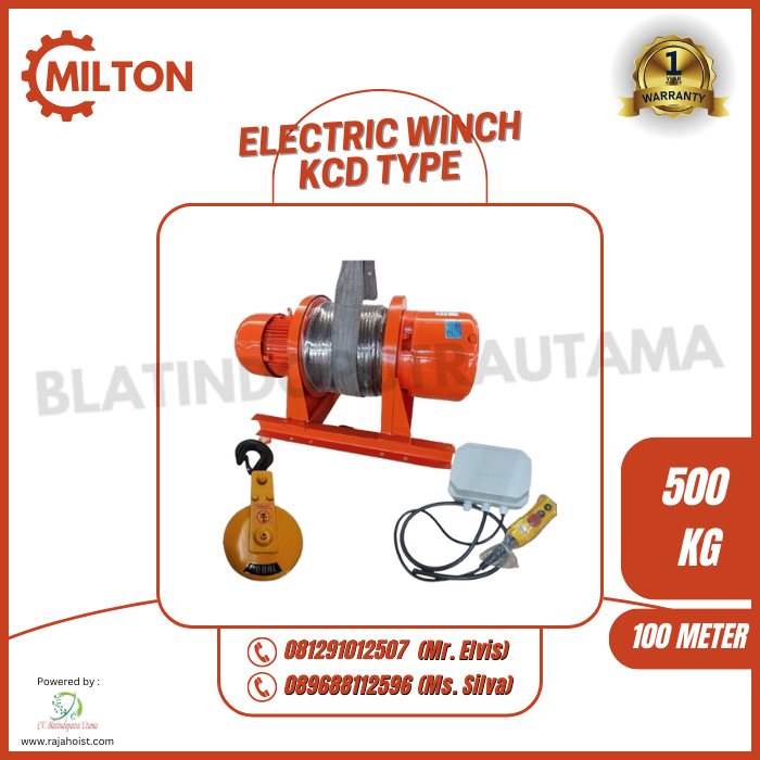 MILTON Electric Winch 3Phase Type KCD — Single Rope 0.5 Ton × 100 Meter